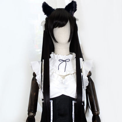 Azur Lane Atago Black Cosplay Wig - Wig + Ears
