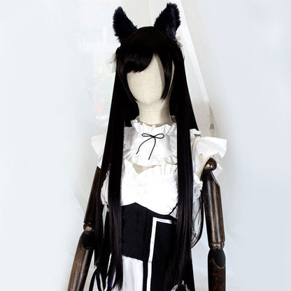 Azur Lane Atago Black Cosplay Wig - Wig + Ears