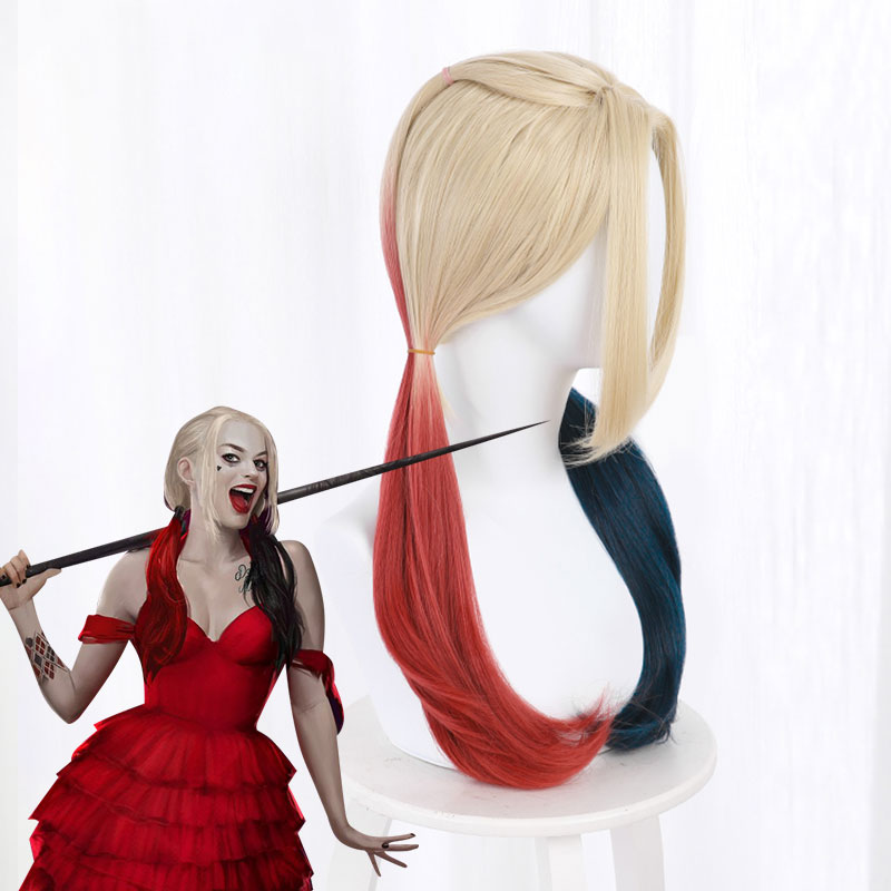 The Suicide Squad 2 Harley Quinn Blau Rot Cosplay Perücke